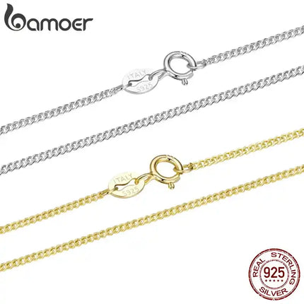 Колие BAMOER от плътно злато над 925 стерлингово сребро със странична верижка за жени и момичета, 1.2 мм фина верижка, преработено сребро