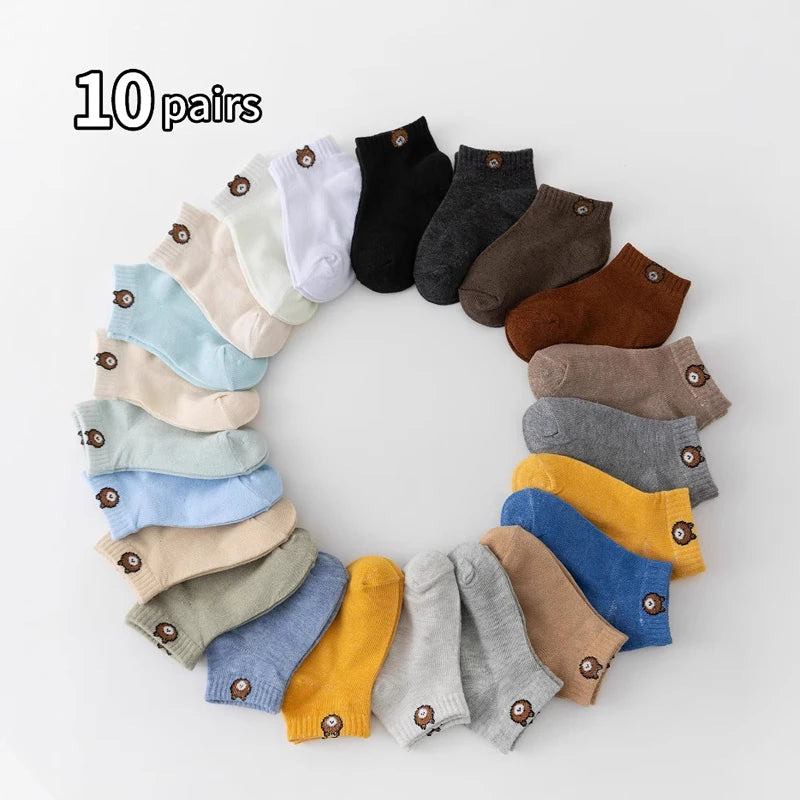 10 чифта сладки детски чорапи с шарка на мечета в произволни цветове, детски цветни чорапи до глезена, чорапи за момчета, чорапи за момичета