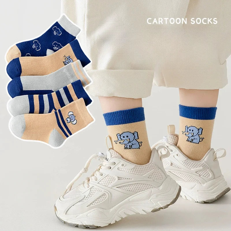 5 чифта детски чорапи за момчета, серия тенис, детски спортни чорапи за ученици, пролетно-есенни меки памучни чорапи за малки деца със средна тръба