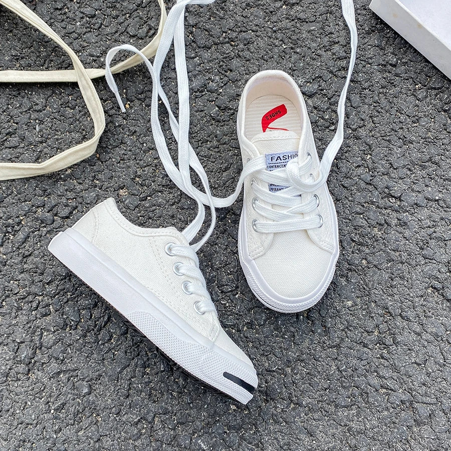 8037 Ниски, едноцветни детски платнени обувки с връзки, дишащи, за момчета и момичета, платнени обувки, удобни