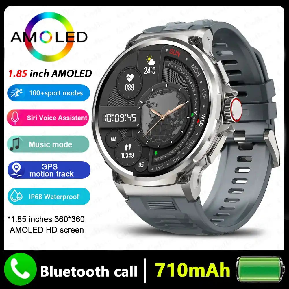 2026 Нов мъжки GPS Smart Watch 1.85 инча Ultra HD AMOLED екран 710 Mah батерия Bluetooth Call Smartwatch за Android IOS