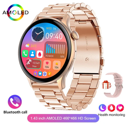 2026 Нов True AMOLED Смарт часовник за жени Екран, винаги показващ време 466*466 HD Здравен тракер Гласово обаждане NFC Смарт часовник за жени
