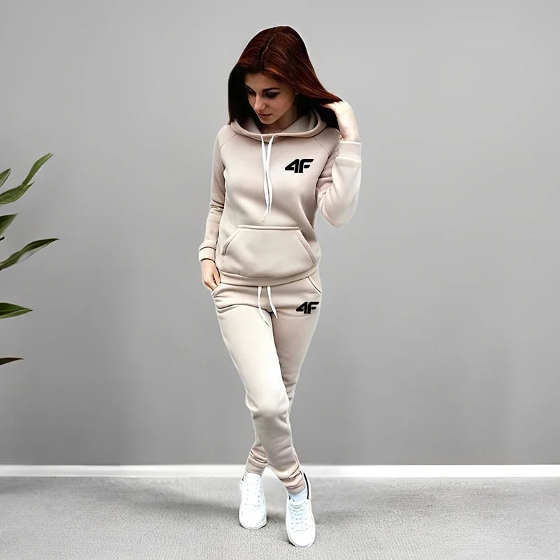 Дамски анцуг с качулки и спортни панталони, есен/зима, ежедневно, ежедневен, спортен, за дома и открито, удобен, топъл, спортен