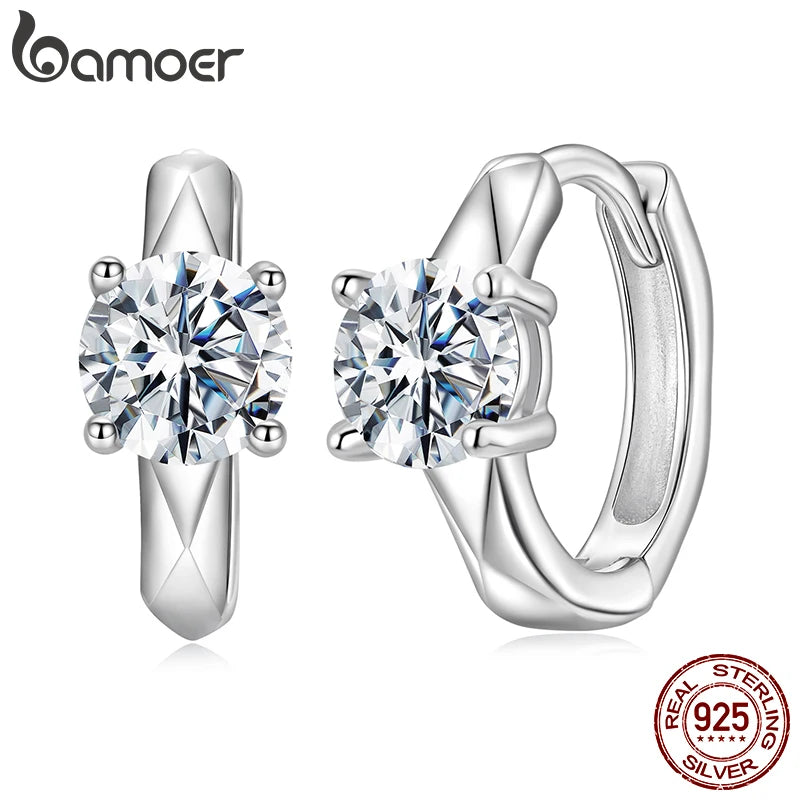BAMOER 0.5CT Искрящи обеци с моисанит, геометрични обеци, обръч, бижута от стерлингово сребро 925, хипоалергенен подарък