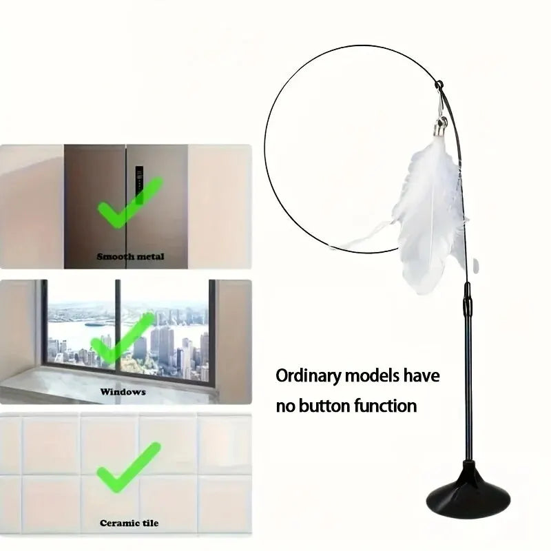 Играчка за закачка за котки - Интерактивна пръчка с камбанка и перце - Дълга вендуза за вълнуващи приключения по време на игра - Най-добрата играчка за котки
