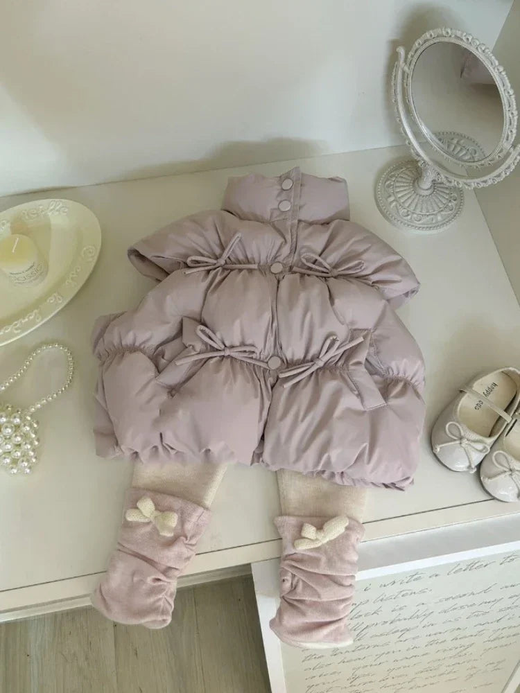 HoneyCherry Момичешка Едноцветна Жилетка Есен и Зима Нова Модерна Детска Памучна Жилетка Зимни Момичешки Бебешки Топли Жилетки