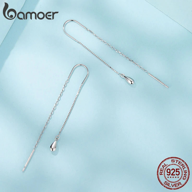 Сребърни обеци Bamoer 925, лъскави, с пискюли, минималистични обеци с нишка за жени и момичета, подарък, бижута