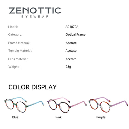 ZENOTTIC Модни унисекс ацетатни очила с оптична рамка с петнист модел, кръгли, италиански дизайн, без диоптрични очила