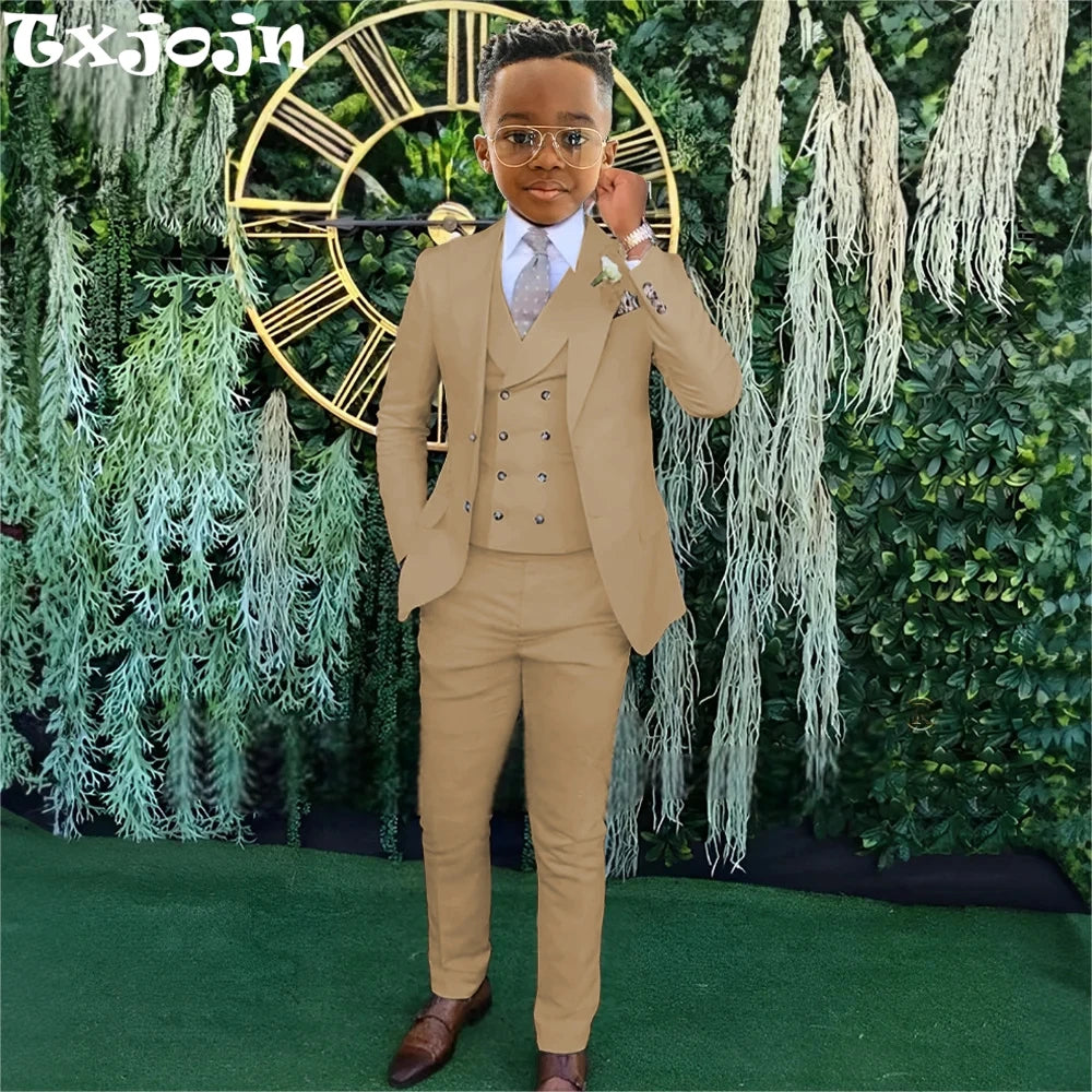 Моден комплект от 3 костюма за момчета, яке, жилетка, панталон, банкет, парти, елегантен детски смокинг, дрехи за сватбени гости, 2-20 години