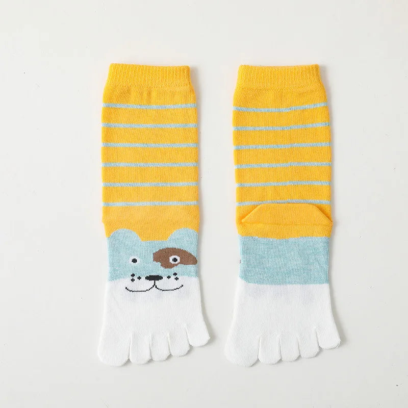 3 чифта детски чорапи с пръсти, 3-12 г., момичета и момчета, чорапи с пет пръста, есенно-зимни, високи памучни чорапи с кръгли пръсти, сладки, с анимационен герой, каваи
