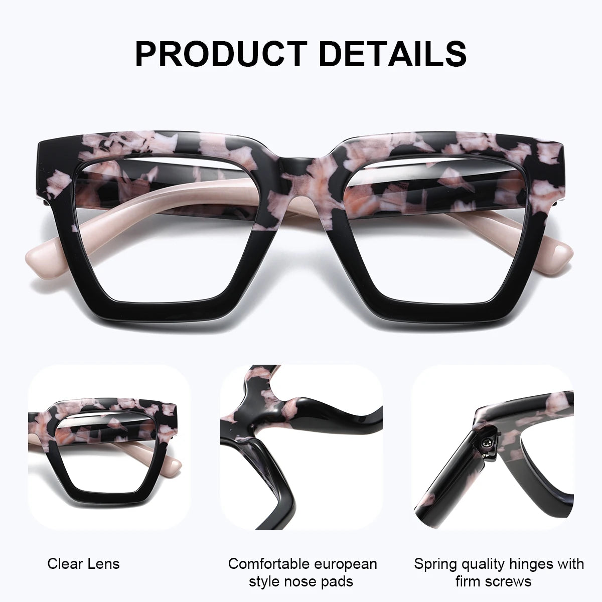 BARCUR Сини квадратни дамски очила за четене, големи PC дебели рамки за четене, множество степени, опционални мъжки очила, бели, подаръчна кутия