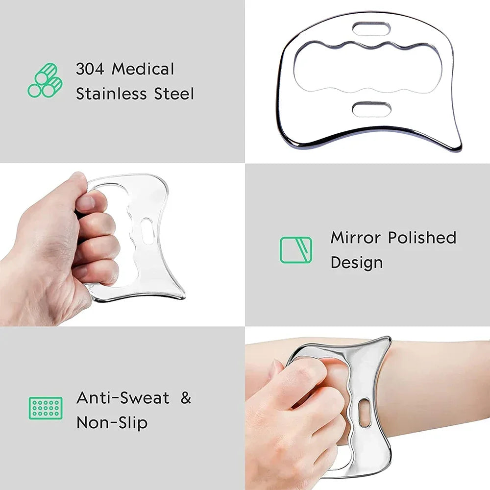 Професионални инструменти за масаж GuaSha от неръждаема стомана, инструмент за масаж с остъргване на Gua Sha, инструменти IASTM, чудесен инструмент за мобилизиране на меки тъкани