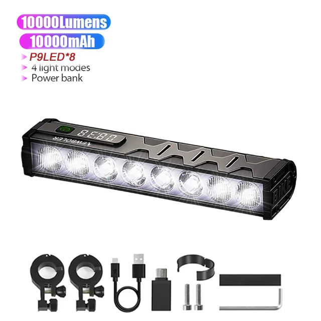 Велосипедна светлина 10000mAh 17 LED велосипедна светлина Предна акумулаторна LED фенерче 10000LM Фар с Power Bank Аксесоари за велосипеди