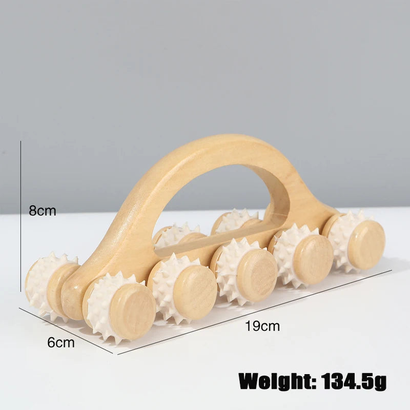 Дървен масажен валяк, ръчен инструмент за остъргване на кожата, масажор за лице, дървен валяк за масаж на гърба за врата, краката и дълбоките тъкани на мускулите
