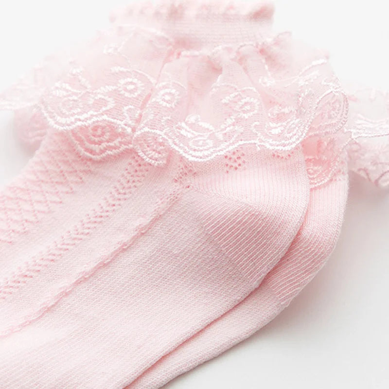 10/20 чифта/партия Детски чорапи за момичета, дантелени, с волани, принцеса, мрежести, детски къси, дишащи, памучни, бели, розови, за малки деца