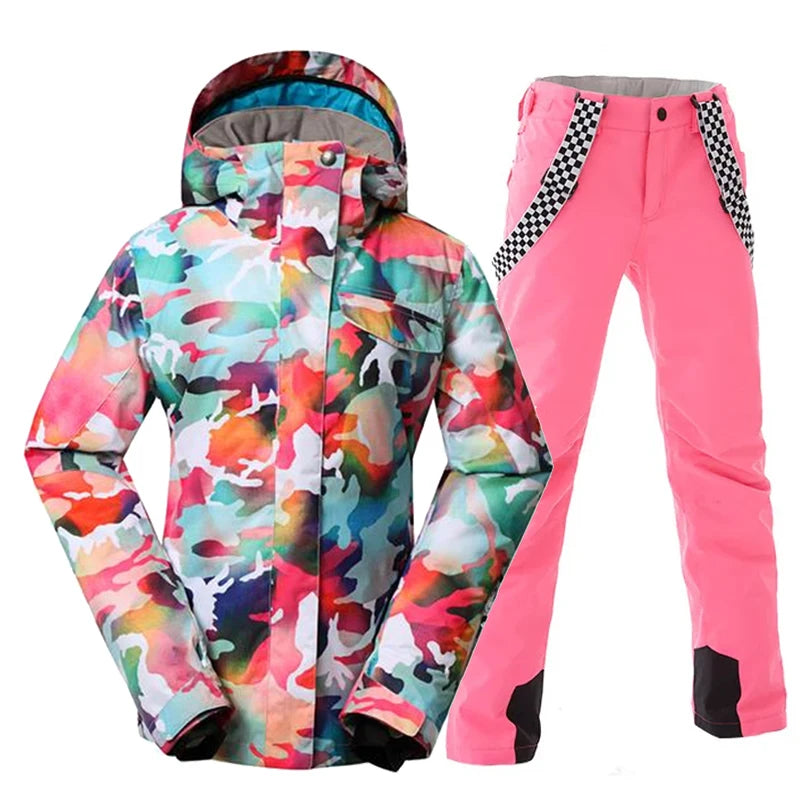 Комплекти за сноуборд за жени, Спортове на открито, Ски облекло, Водоустойчиво, Зимно облекло, Якета и панталони, Камуфлаж, Момиче