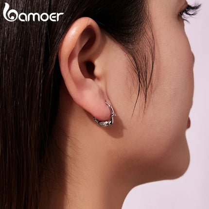 Сребърни обеци BAMOER 925 с животински зайци за жени тийнейджъри, сладки обеци Huggies с патешки хрущял, подарък за детство