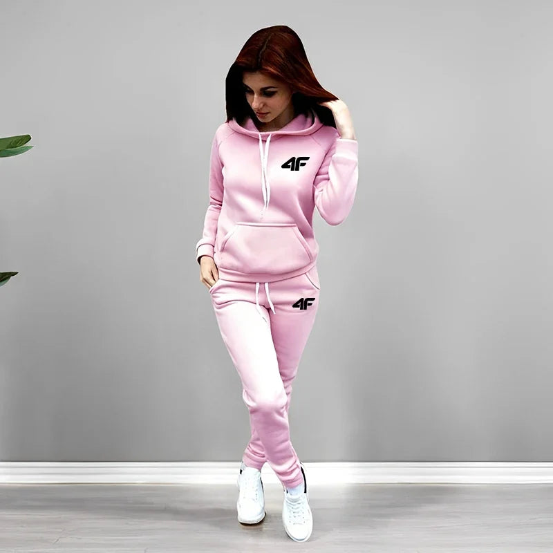 Дамски анцуг с качулки и спортни панталони, есен/зима, ежедневно, ежедневен, спортен, за дома и открито, удобен, топъл, спортен