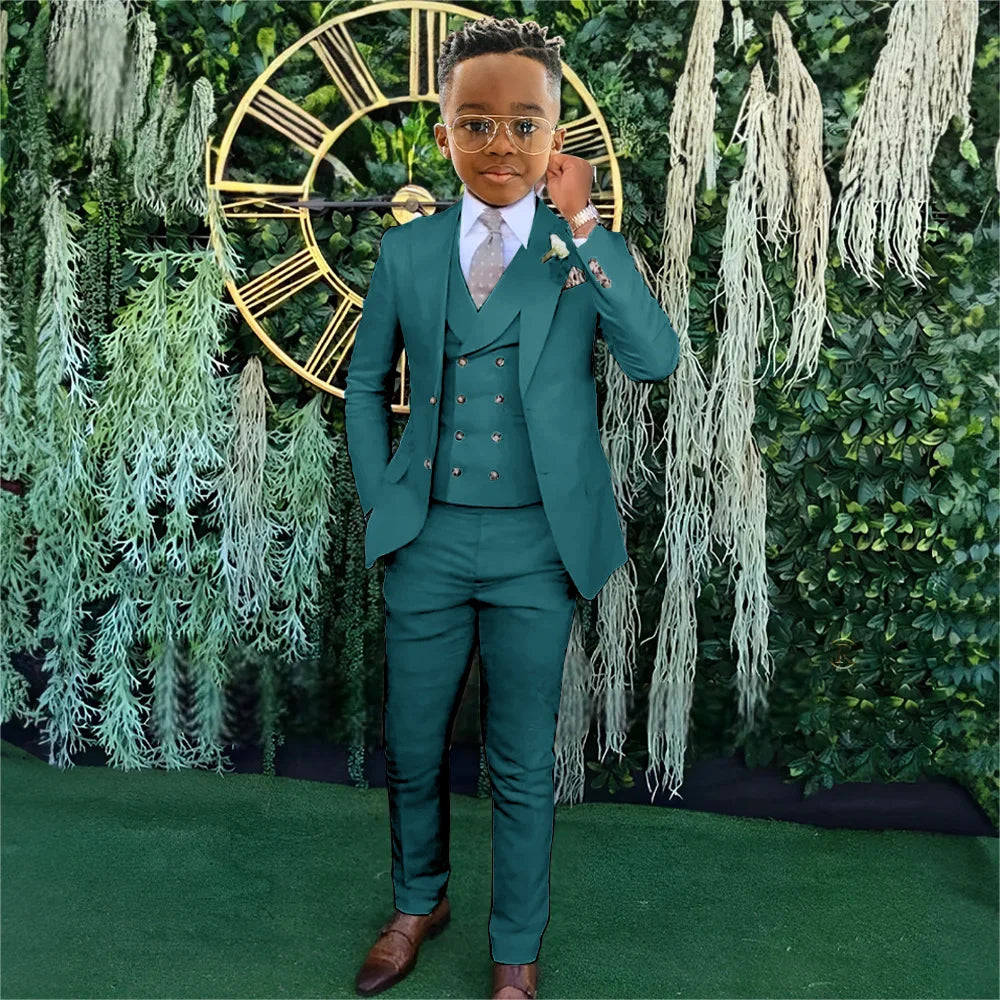 Моден комплект от 3 костюма за момчета, яке, жилетка, панталон, банкет, парти, елегантен детски смокинг, дрехи за сватбени гости, 2-20 години