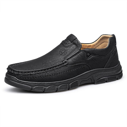 CLOHOO Мъжки ръчно изработени ежедневни кожени обувки с дебело гумено подметка, дишащи, класически пришити мокасини, удобни обувки за свободното време