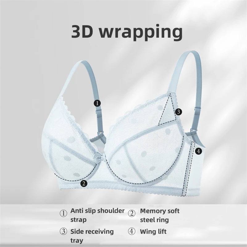 Големият гръден кош изглежда по-малък, сутиенът се събира, сгъва се, за да се предотврати увисването на гърдите, тънък дантелен сутиен за жени с големи размери OWD6103