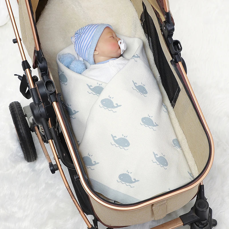 Одеяло за новородено бебе 90*70 см, плетено, за момченце и момиче, спално бельо, модно, сладко, анимационно, китово, повивалник за количка, супер мек