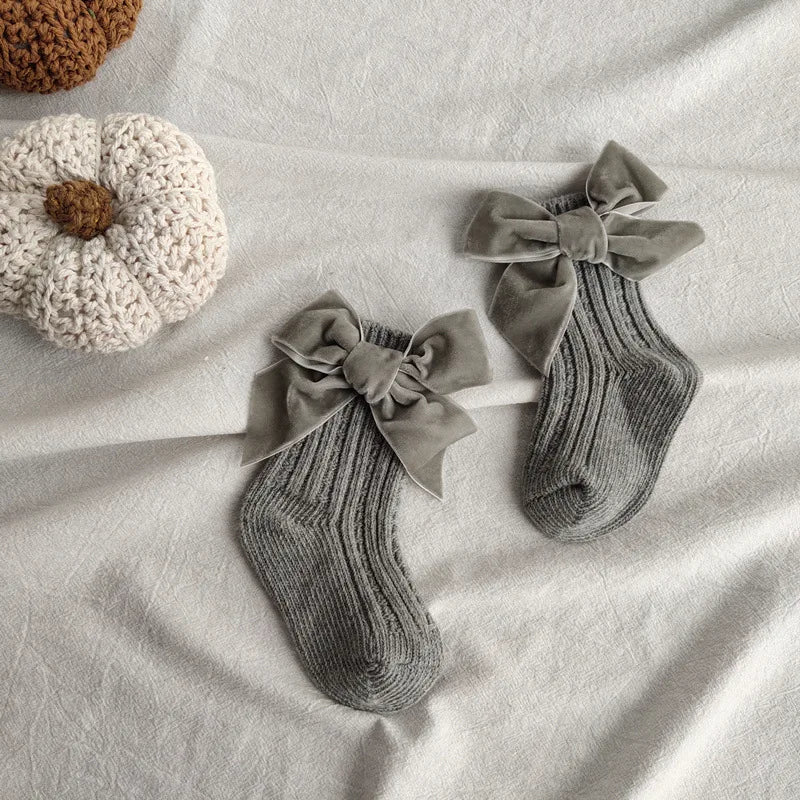 Зимни бебешки чорапи за момченца и момичета, есенни чорапи с голяма панделка, детски топли памучни чорапи, средна тръба, аксесоари за малки деца, дрехи