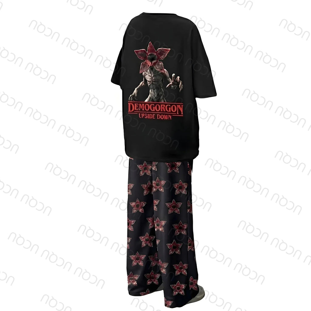 2026 UCQU Demogorgon Комплект пижама с главата надолу, двойка, тениска с къс ръкав Demogorgon, подарък за Свети Валентин, домашно облекло
