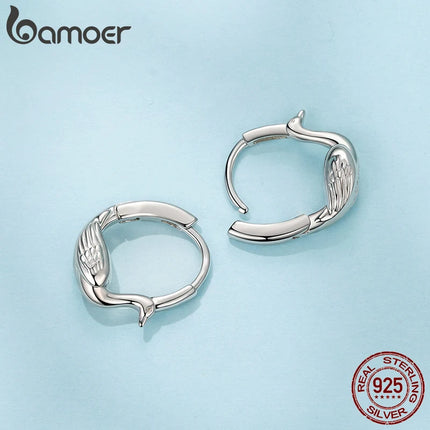 Сребърни обеци BAMOER 925 с животински зайци за жени тийнейджъри, сладки обеци Huggies с патешки хрущял, подарък за детство