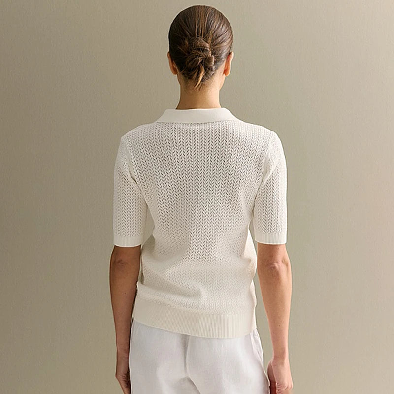 Tornova Дамска плетена тениска с къс ръкав, лятна, ежедневна, свободна, с ревер, плътни топове, пуловер, дамски пуловер, тениска, връхно облекло