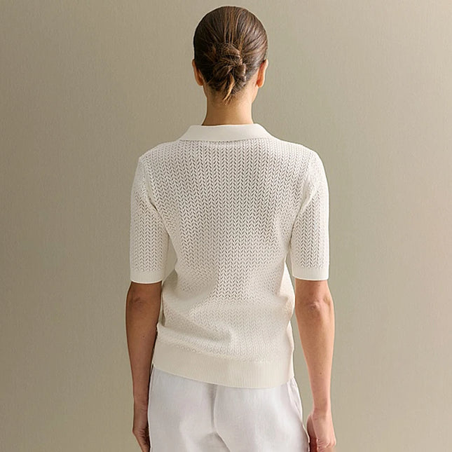 Tornova Дамска плетена тениска с къс ръкав, лятна, ежедневна, свободна, с ревер, плътни топове, пуловер, дамски пуловер, тениска, връхно облекло