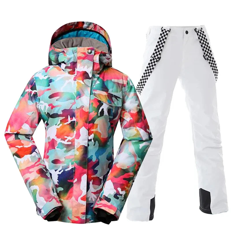 Комплекти за сноуборд за жени, Спортове на открито, Ски облекло, Водоустойчиво, Зимно облекло, Якета и панталони, Камуфлаж, Момиче