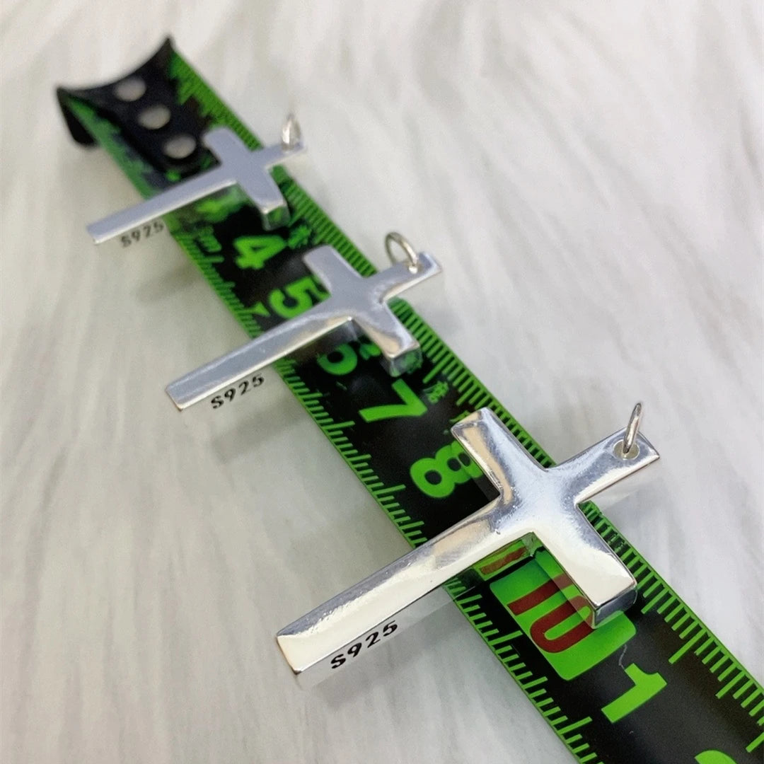 Истински плътен сребърен кръст 925 за мъже и жени минималистичен високополиран моден класически християнски молитвени бижута с Исус