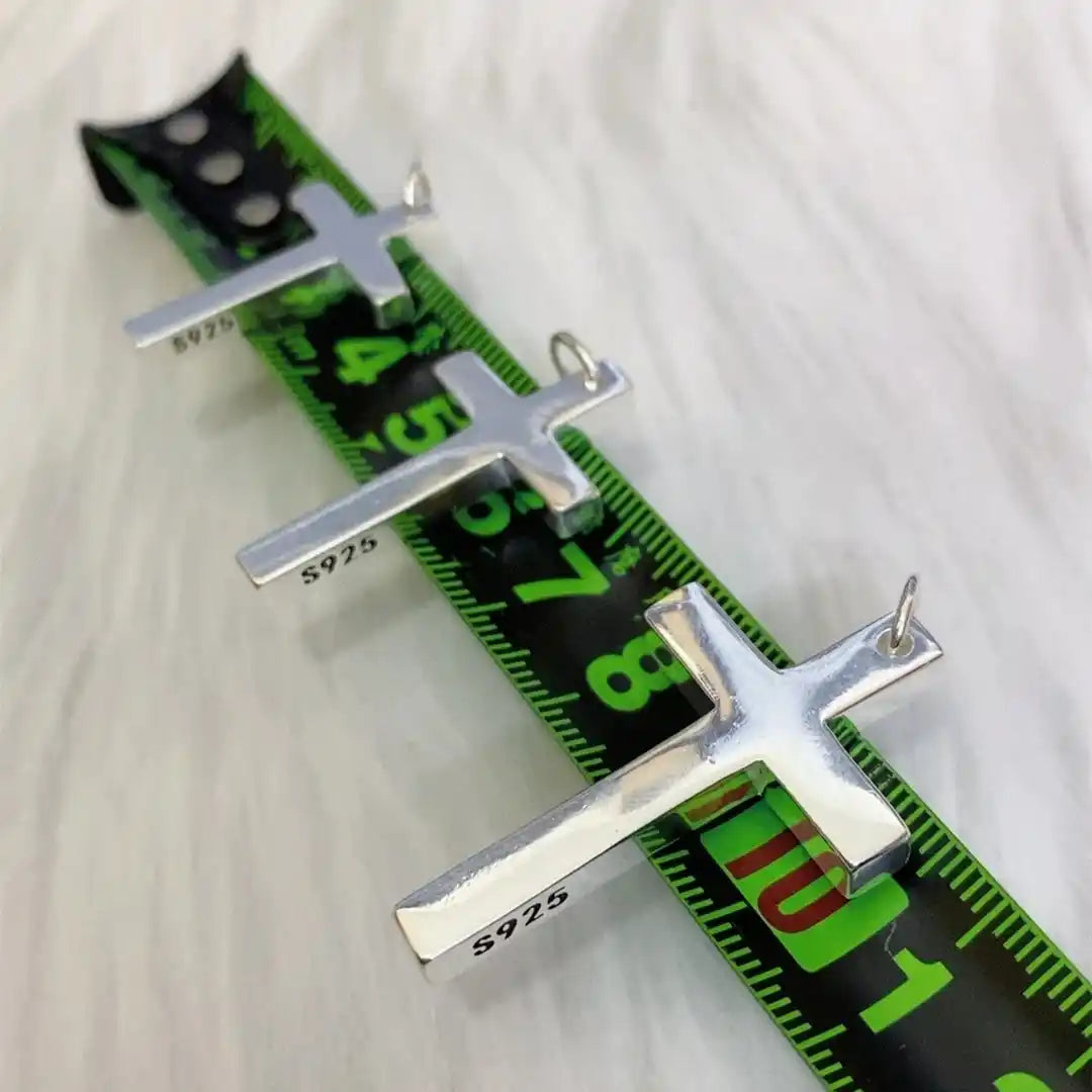 Истински плътен сребърен кръст 925 за мъже и жени минималистичен високополиран моден класически християнски молитвени бижута с Исус