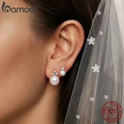Сребърни обеци BAMOER от сладководна перла Moissanite 925, VVS1, създадени в лаборатория, с диаманти, елегантни дамски подаръци