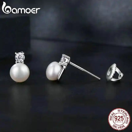 Сребърни обеци BAMOER от сладководна перла Moissanite 925, VVS1, създадени в лаборатория, с диаманти, елегантни дамски подаръци