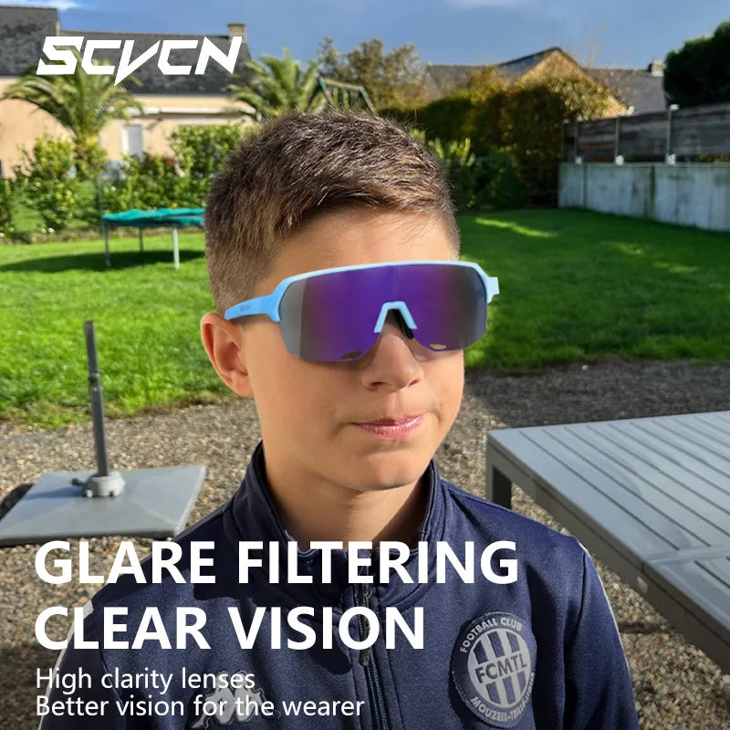 SCVCN Детски велосипедни слънчеви очила, за навън, шосейни велосипедни очила, момичета, планински и къмпинг туризъм, тийнейджърски спортни UV400 очила, нови