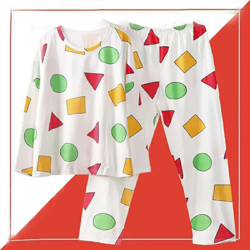 Комплект памучни есенни панталони с дълъг ръкав, японски пижами за двойки