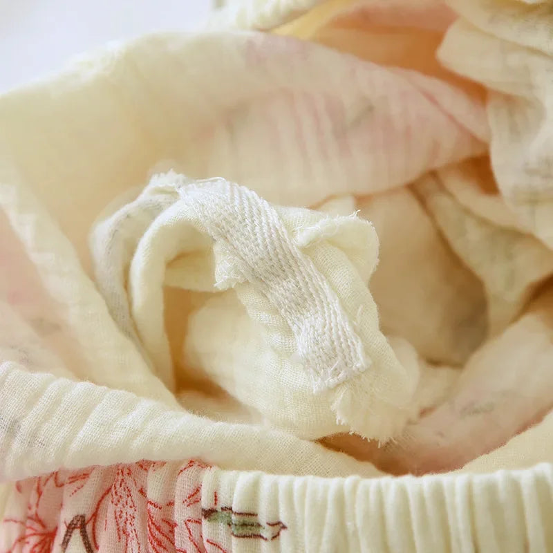 2026 Нов пролетно-есенен дамски пижамен комплект 100% памучен креп с дълъг ръкав, дълги панталони от две части, домашни дрехи, пижамно облекло за жени