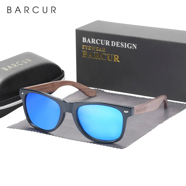 Мъжки слънчеви очила BARCUR Natural Wooden поляризирани, черно орехово, UV400 защита