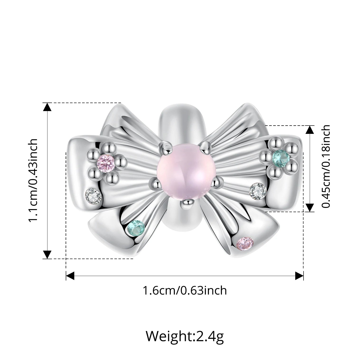 Bamoer 925 стерлингово сребро кристал розов пролетен чар цвете панделка дистанционер мъниста ретро висулка за жени DIY бижута романтичен подарък