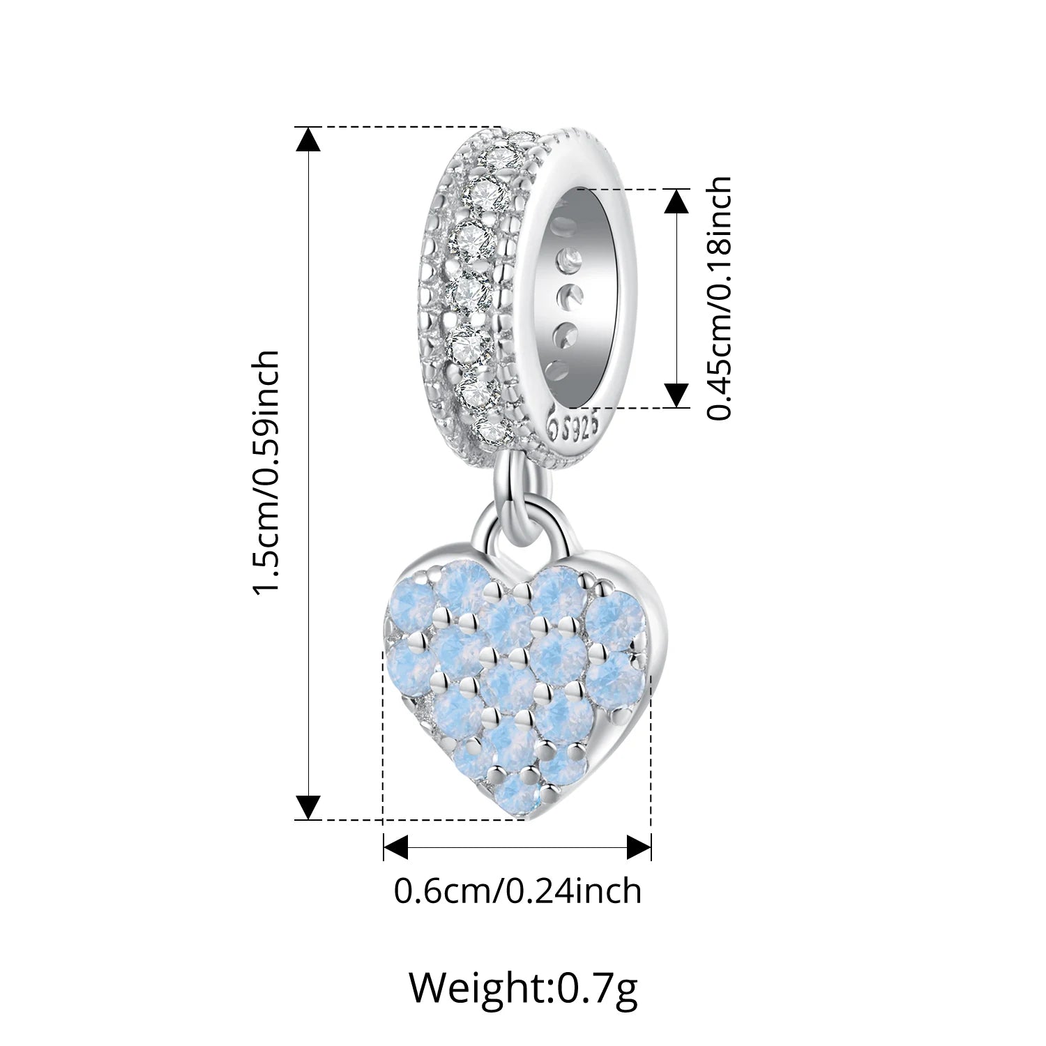 Bamoer 925 стерлингово сребро, изцяло розово-синьо, циркониево сърце, висулка, мини мъниста с четирилистна детелина за жени и момиче, направи си сам, сладък подарък за бижута