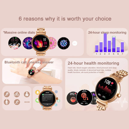 1.04 инчов AMOLED екран, моден дамски смарт часовник, екран, винаги показващ Bluetooth повиквания, смарт часовник с метално тяло, малък екран