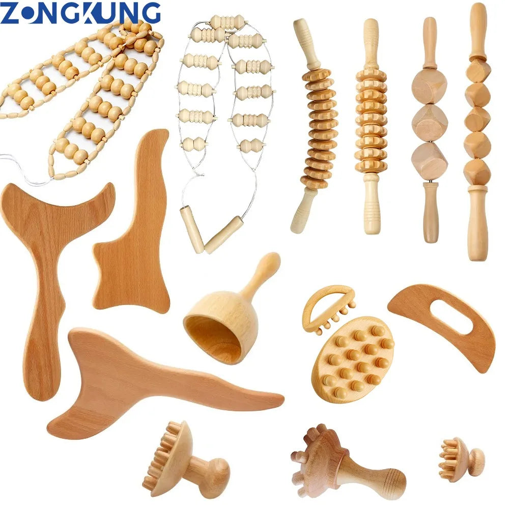 Инструменти за масаж с дървотерапия, мадеротерапия, дървен инструмент гуа ша, ролков масаж, дървена шведска чаша, масажор с гъби, антицелулитен масажор