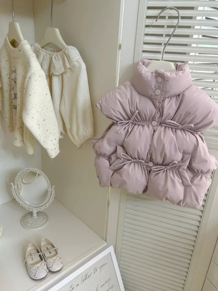 HoneyCherry Момичешка Едноцветна Жилетка Есен и Зима Нова Модерна Детска Памучна Жилетка Зимни Момичешки Бебешки Топли Жилетки