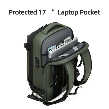 Мъжка раница за пътуване, 17-инчова вакуумна компресионна раница за лаптоп, разширена училищна раница с голям капацитет, туристическа бизнес раница