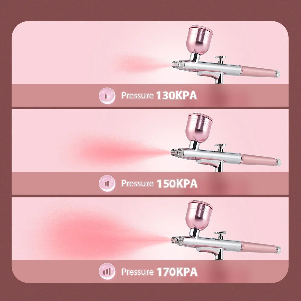 Комплект акумулаторен компресор за аерограф, пистолет за пръскане с въздушна четка, кислородна машина за дълбоко хидрофобно лице за нокти, татуировка, торта, грим