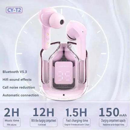 Оригинални T2 безжични Bluetooth слушалки прозрачни HIFI слушалки LED захранване цифров дисплей стерео звук слушалки за Xiaomi