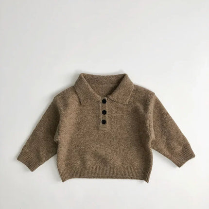 MILANCEL 1-6Y Есенни нови момчешки дрехи Детски плетен пуловер с яка надолу Детски модерен едноцветен пуловер за момичета