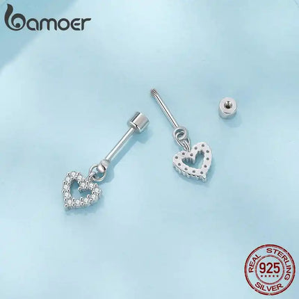 Сребърни обеци BAMOER 925, с пеперуда и завинтващ се гръб, с цирконий, мини обеци с кръст и сърце, хипоалергенни за жени